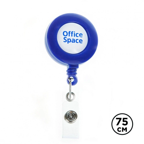 Держатель-рулетка для бейджей OfficeSpace, длина 75 см, петелька, с клипом, синий 1 шт.