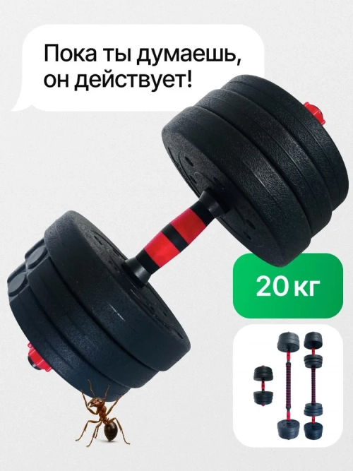 Гантели разборные 20 кг с грифом, для фитнеса и спорта со штангой 1 шт.