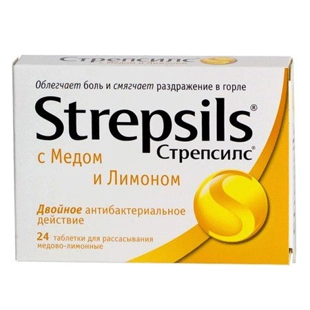 Стрепсилс с медом и лимоном Таблетки для рассасывания 24 шт.