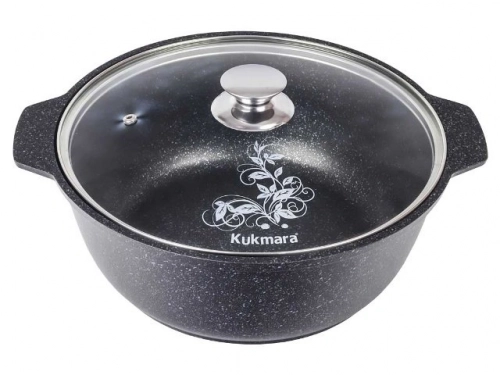 Кастрюля-жаровня 4 л с антипригарным покрытием со стеклянной крышкой, Kukmara (Темный мрамор), жмт42а 10 шт.